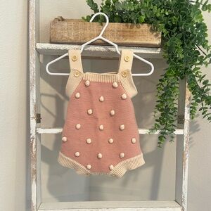 Pink and Cream Knitted Baby Romper